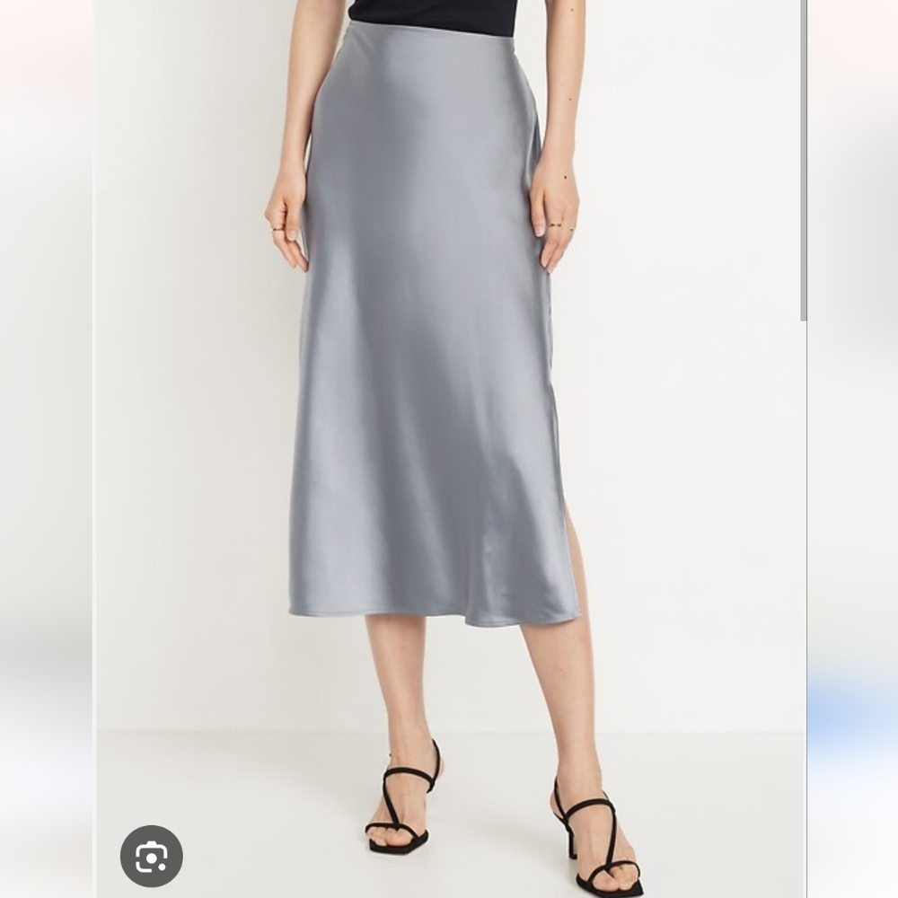 High Waisted Satin Midi Skirt